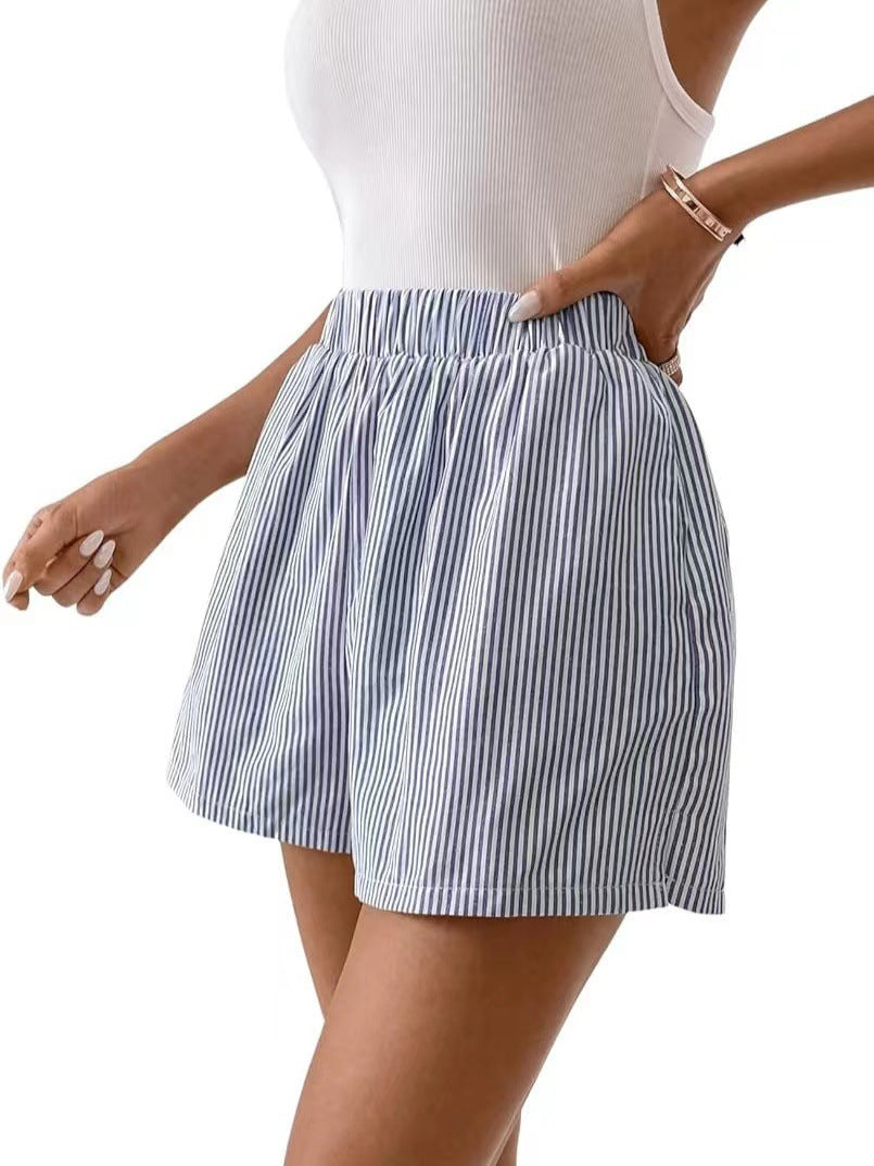 Fashion Women's Loose Back Patch Pocket Striped Shorts