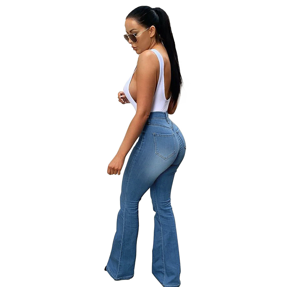 Stretch-Jeans für Damen mit hoher Taille und Micro-Pull-Hufeisen-Hose