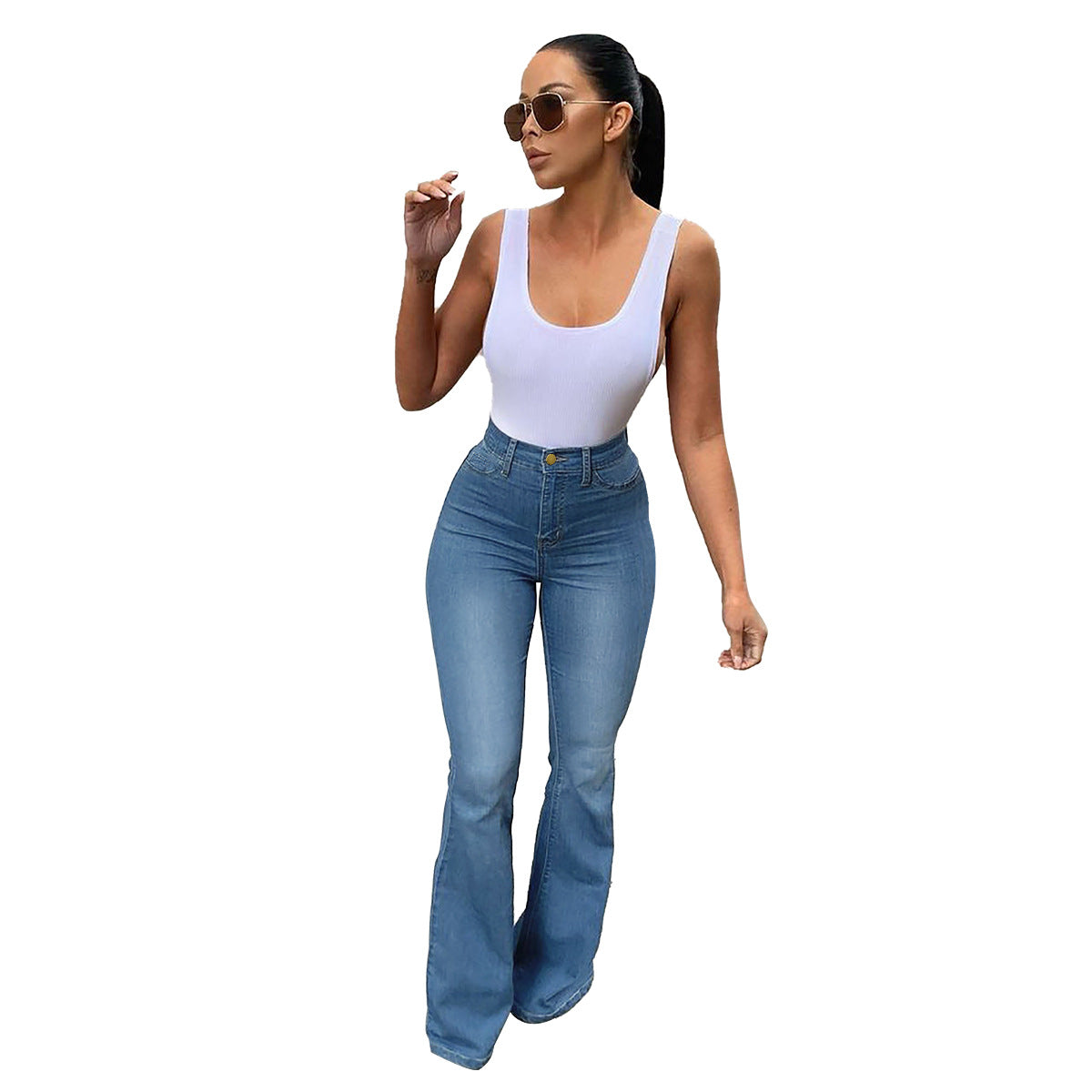 Stretch-Jeans für Damen mit hoher Taille und Micro-Pull-Hufeisen-Hose