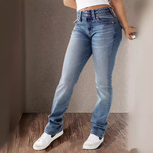 Frühling und Sommer Neue Damen Stretch Washed High Waist Jeans Casual Jeans