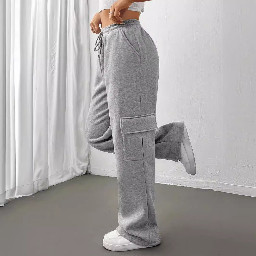 All-matching Solid Color Straight Wide Leg Sweatpants