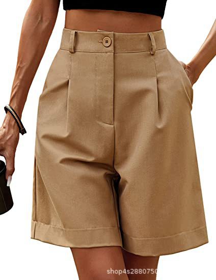 Damen Sommerhose, dünne, hohe Taille, lockere, gerade, lässige Cropped-Hose