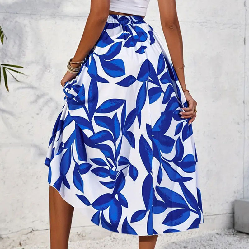 Women's Printed Stitching Elastic Waist Skirt