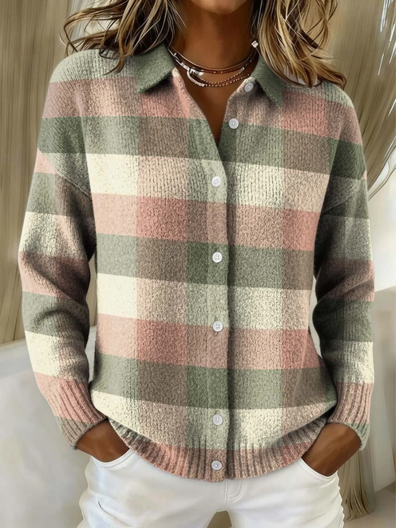 Grace - Pastel Plaid Knit Cardigan