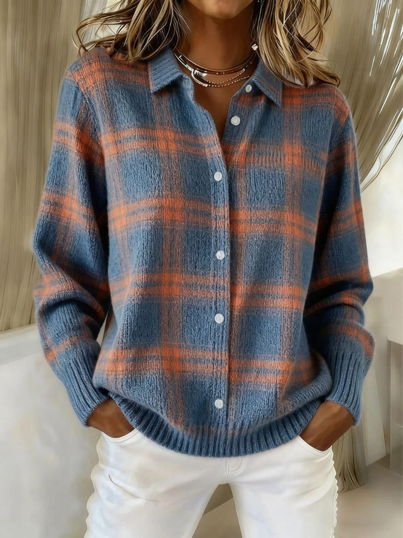 Zafira - Warm Blue Check Cardigan
