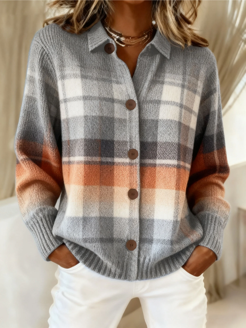 Marlene - Warm Ombre Plaid Cardigan