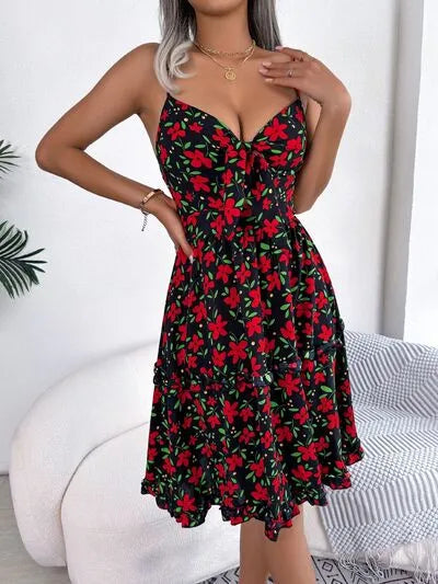 Bedrucktes Camisole-Kleid mit tiefen Ärmeln