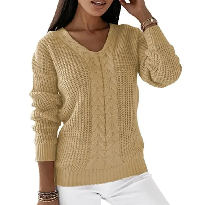 Cozy Twist V-Neck Knit Pullover