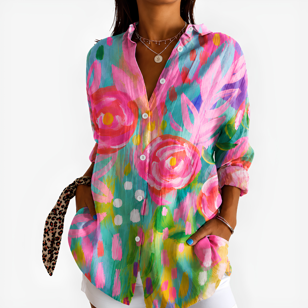 Vibrant Bloom Watercolor Blouse