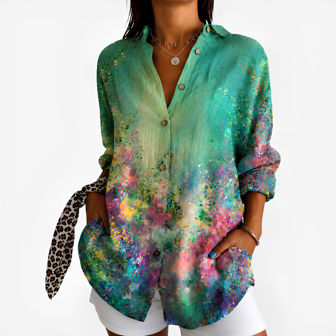Emerald Watercolor Splash Blouse