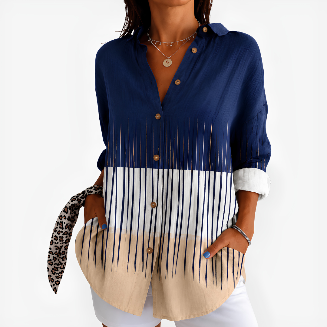 Coastal Stripe Button-Up Blouse