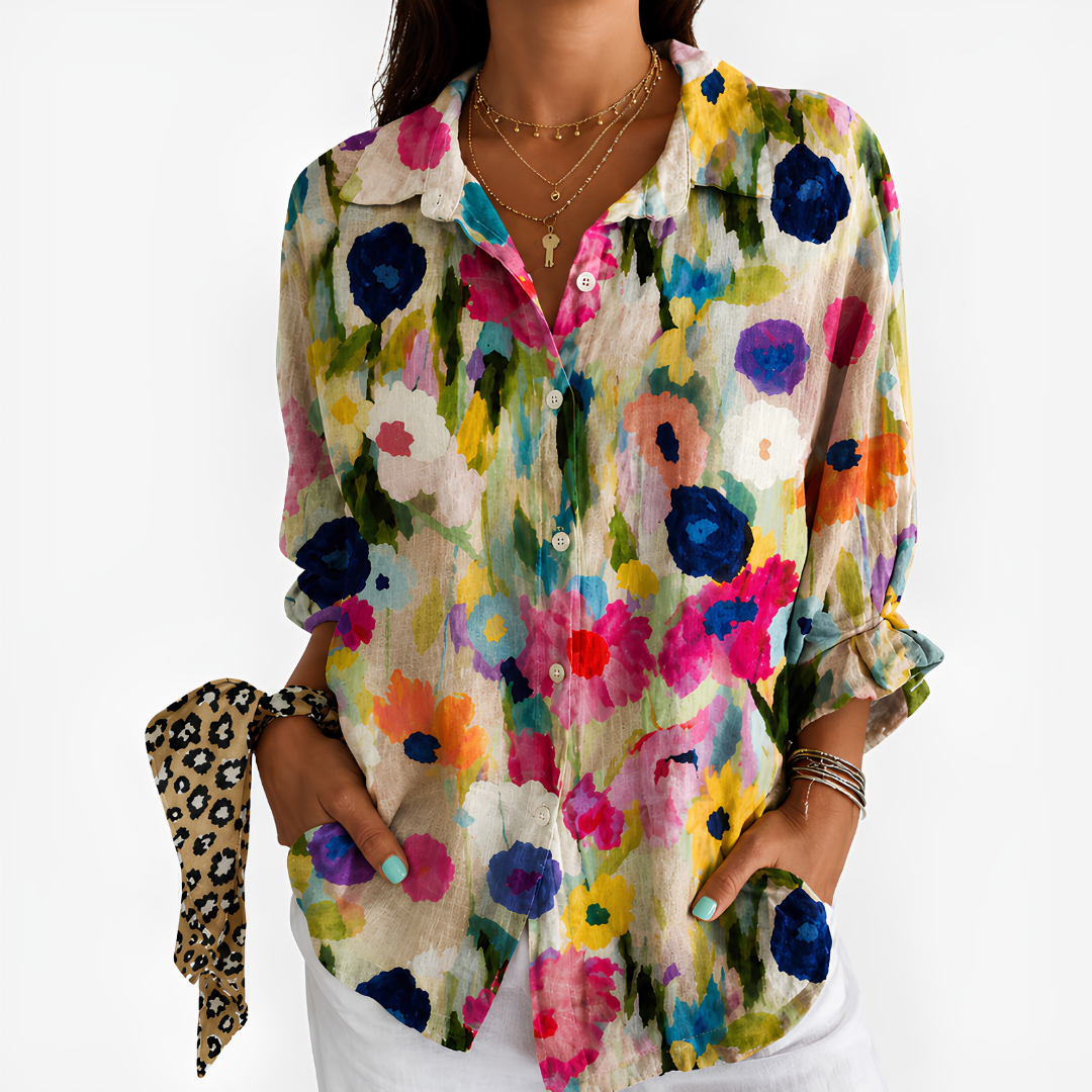 Vibrant Watercolor Garden Blouse