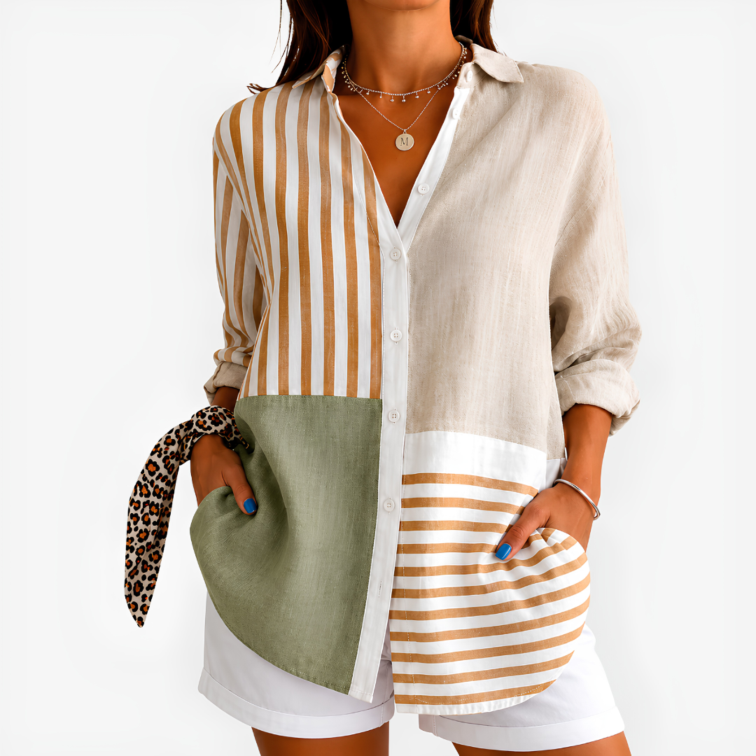 Neutral Patchwork Stripe Blouse