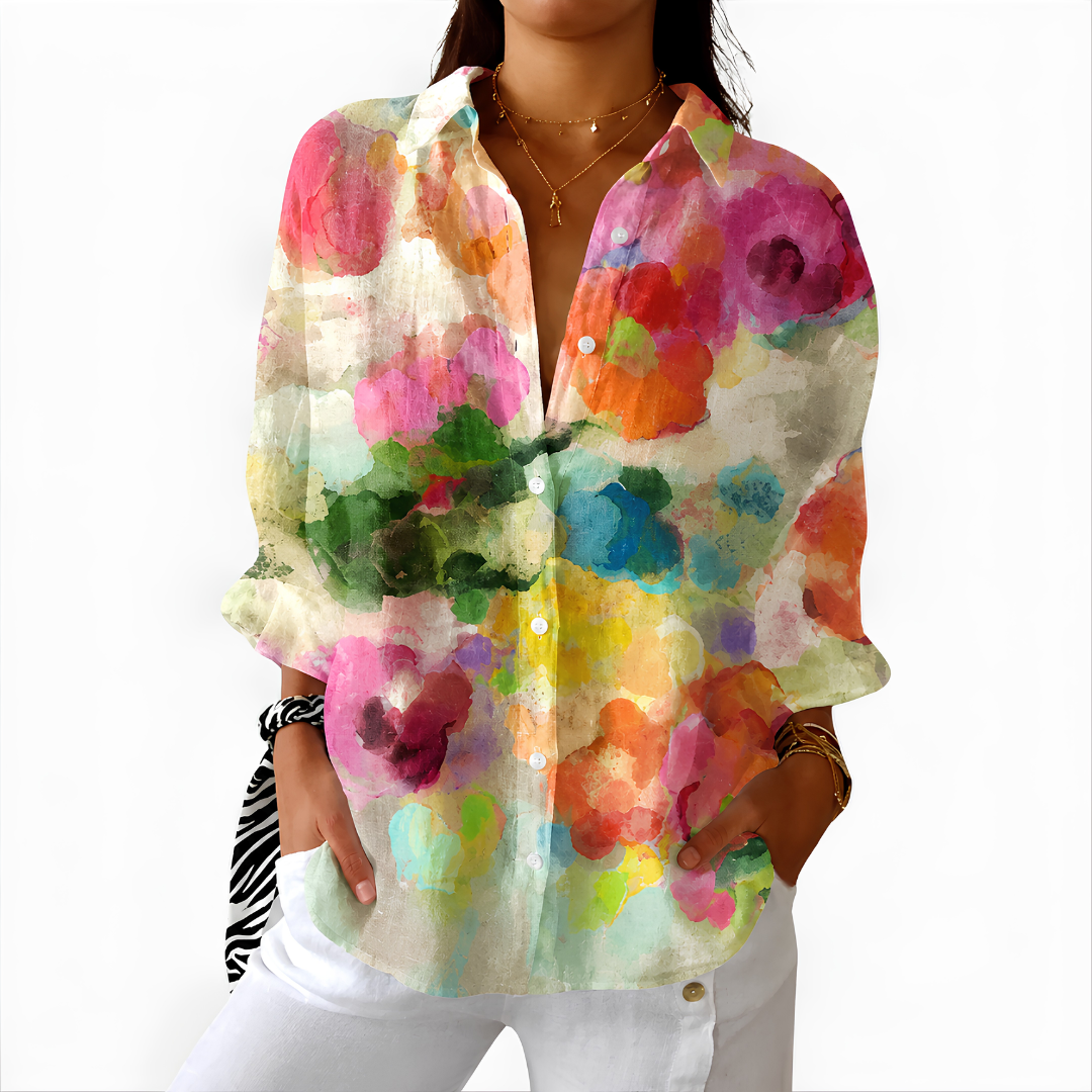 Vibrant Watercolor Floral Blouse