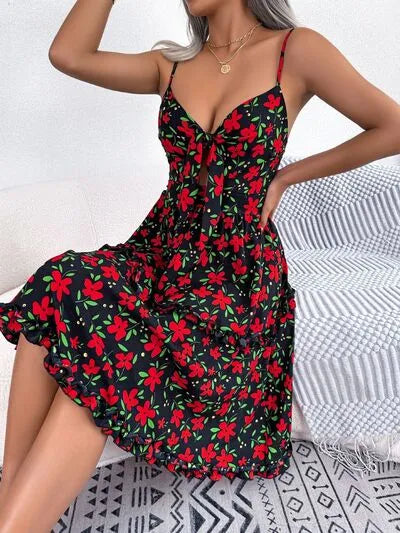 Bedrucktes Camisole-Kleid mit tiefen Ärmeln