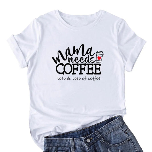 Camisetas divertidas con el mensaje "Mamá necesita café"