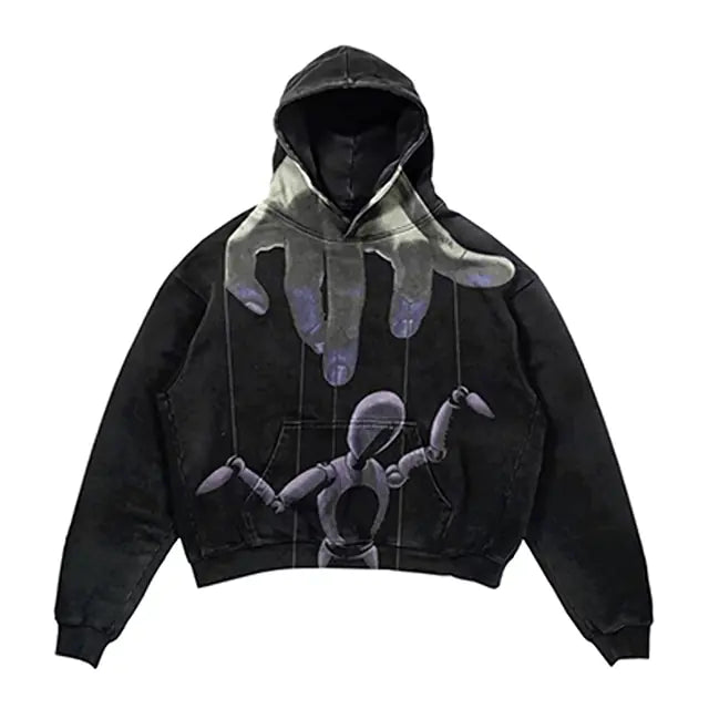 Men's Hip Hop Goth Skull Print Long Sleeve Oversized Hoodies