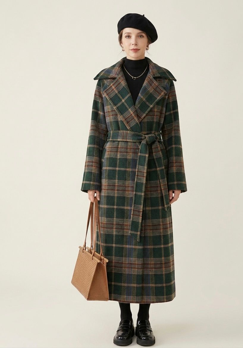 Ivy™ | Forest Green Check Longline Coat — Final Edit