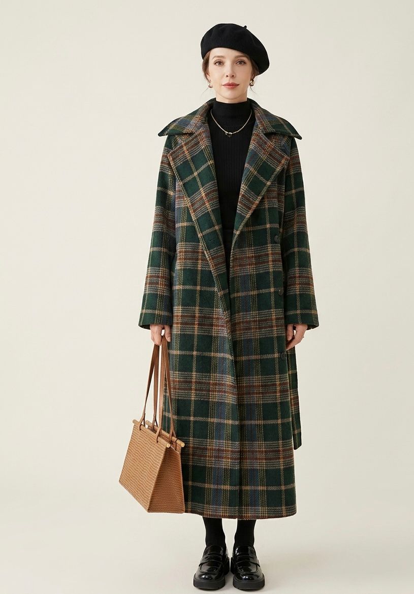 Ivy™ | Forest Green Check Longline Coat — Final Edit