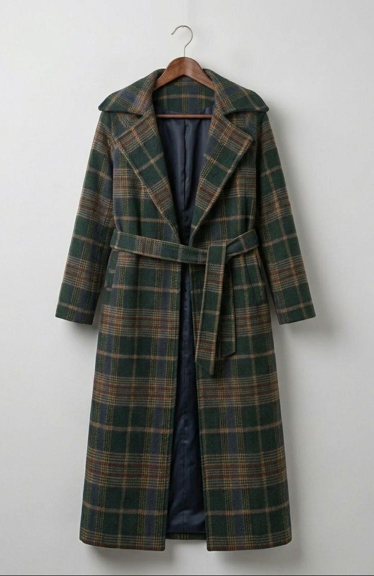 Ivy™ | Forest Green Check Longline Coat — Final Edit
