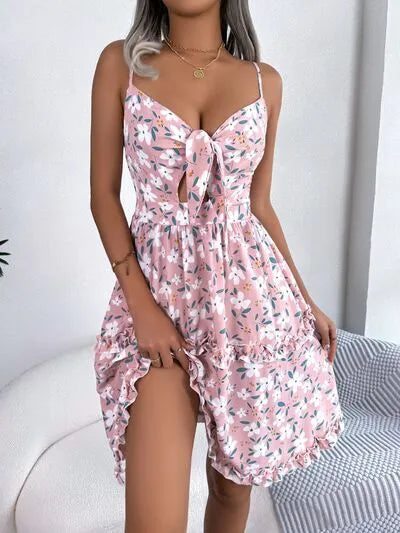 Printed Plunge Sleeve Cami Dress