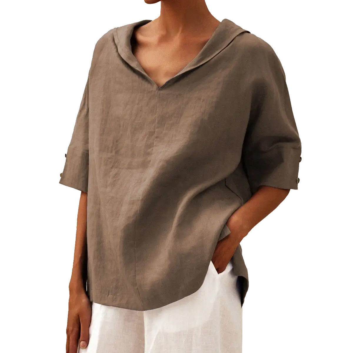 Women's Solid Color Cotton And Linen Loose Shirt