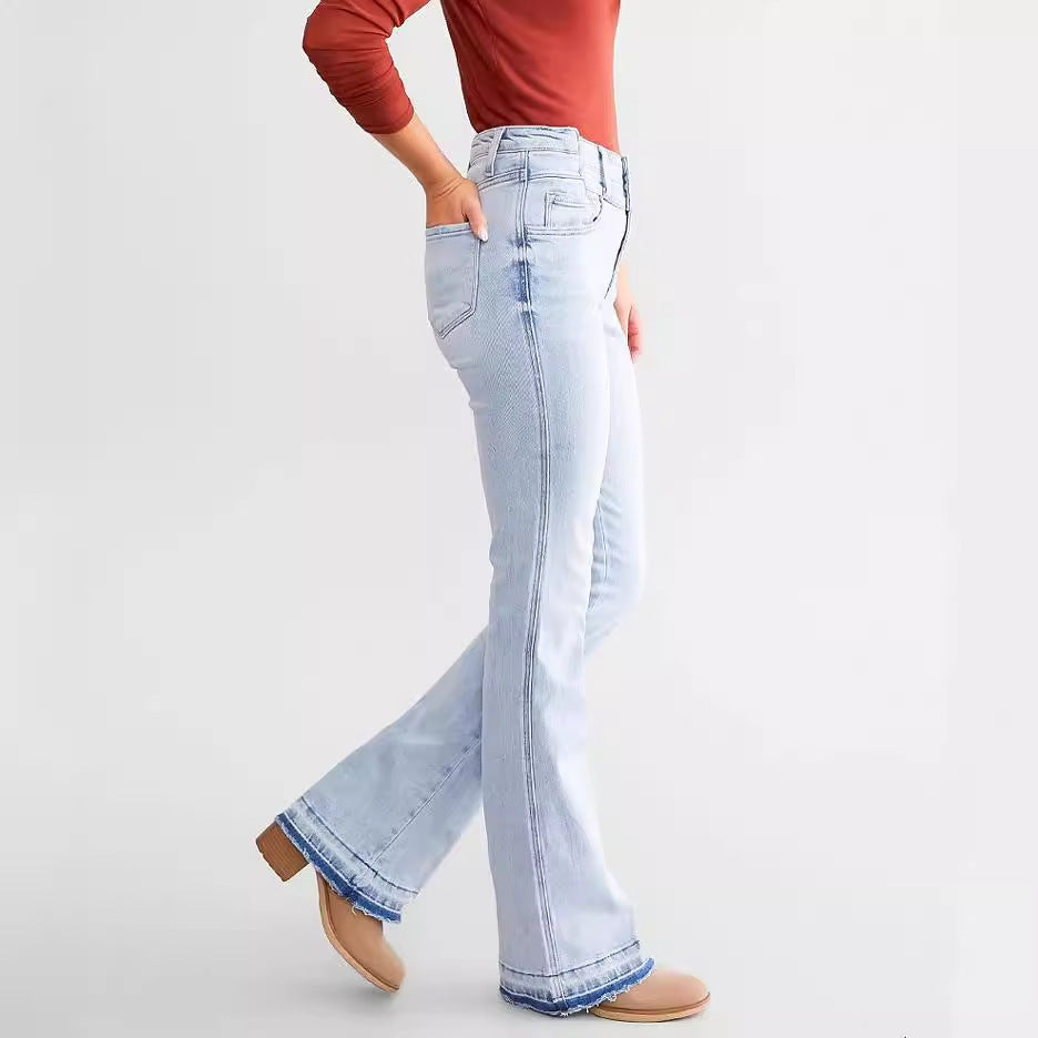 Pantalones vaqueros elásticos con botones y cintura alta para mujer