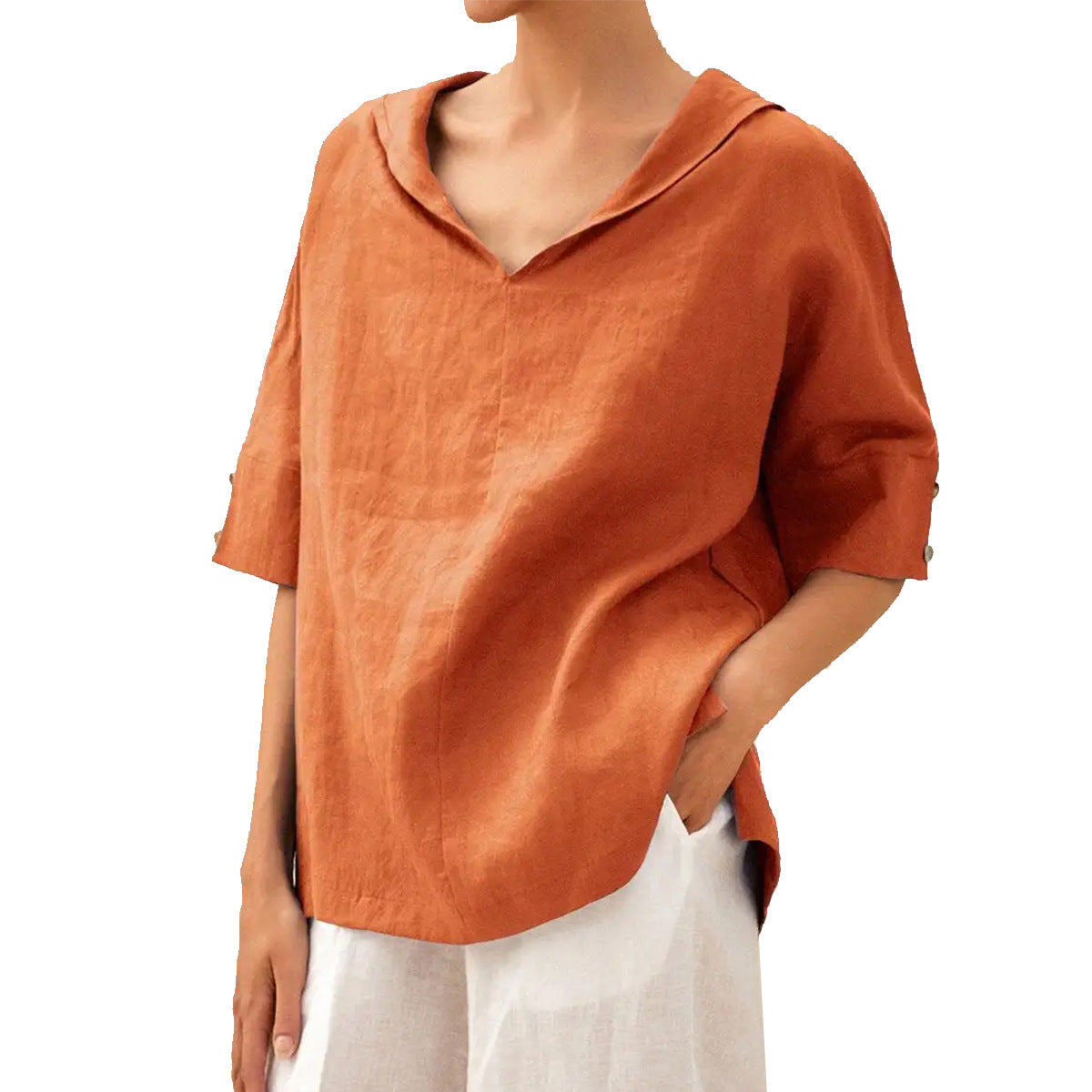 Women's Solid Color Cotton And Linen Loose Shirt