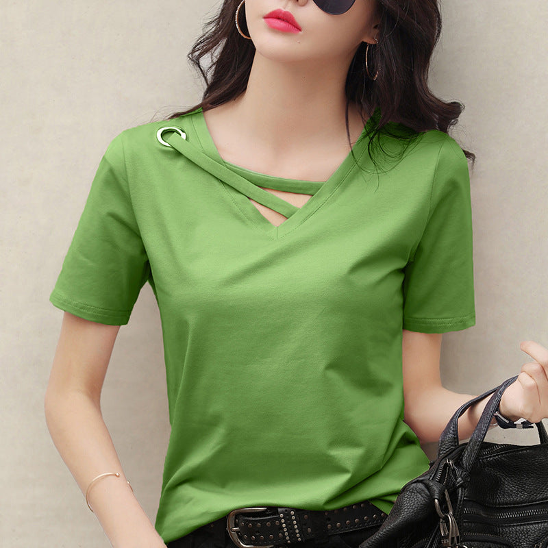 Ladies V-Neck Loose Casual Summer T-Shirt