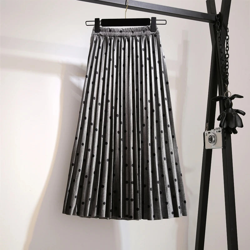 Pleated Skirts Women Spring Midi High Waist Plus Size Vintage Ladies Skirt