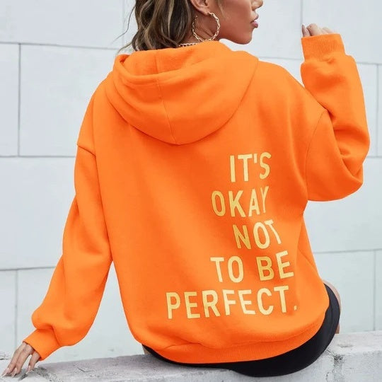 Sudadera informal de manga larga con estampado de letras multicolor para mujer, combinable con todo