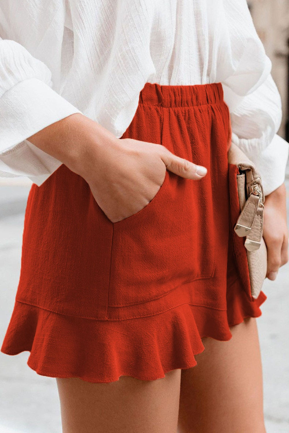 Shorts in voller Größe mit Rüschen und elastischer Taille