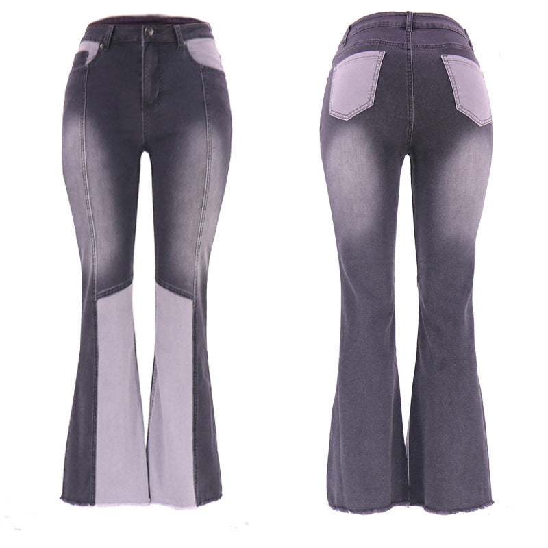 Damen Jeans mit ausgestelltem Bein und hoher Taille in Kontrastfarbe