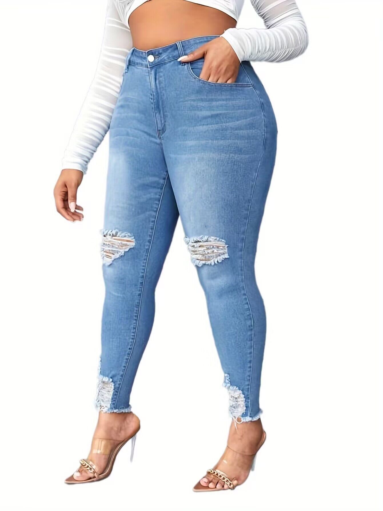 Women's Fashion Ripped Plus Size Jeans