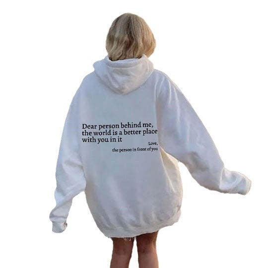 Letter Printing Versatile Casual Long Sleeve Pullover Loose Hooded