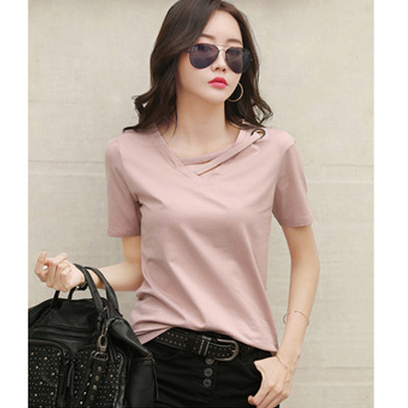 Ladies V-Neck Loose Casual Summer T-Shirt