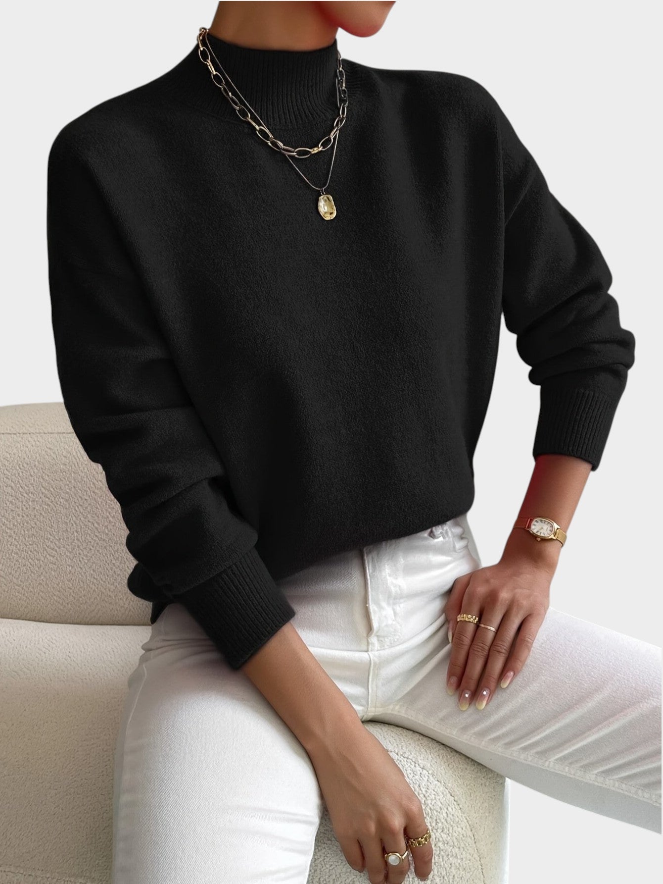 Rosalie | Mock Neck Drop-Shoulder Pullover