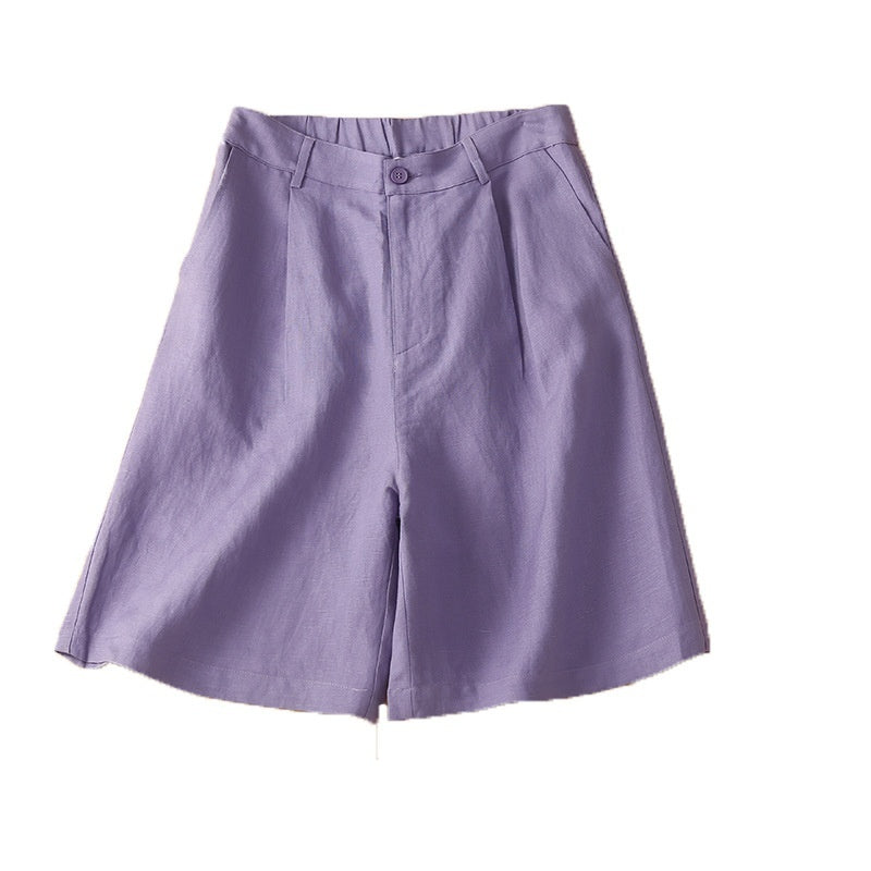 Sommer-Shorts aus Baumwolle und Leinen für Damen mit hoher Taille