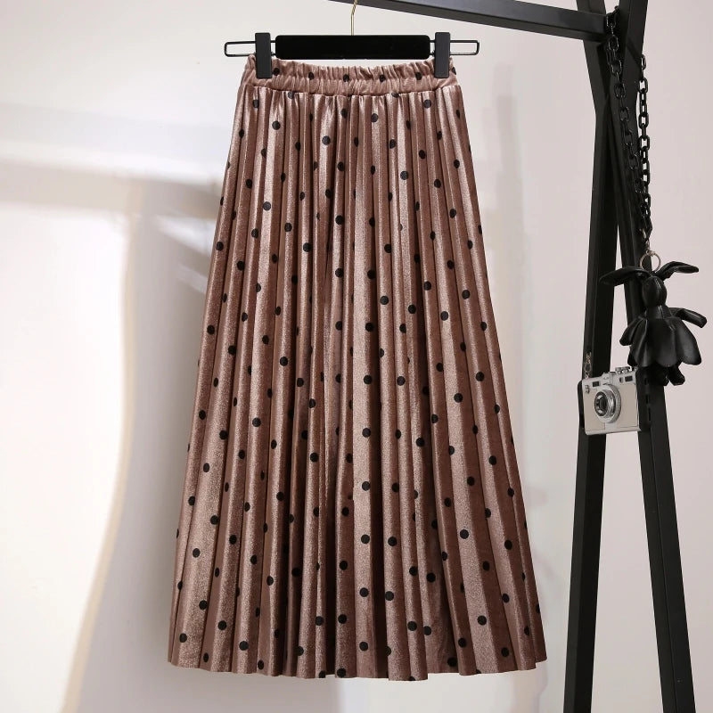 Pleated Skirts Women Spring Midi High Waist Plus Size Vintage Ladies Skirt