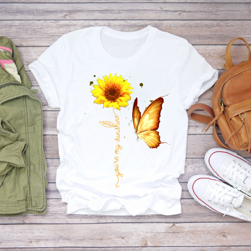 Watercolor Love Fashion Print Kurzarm-T-Shirt Damentrend