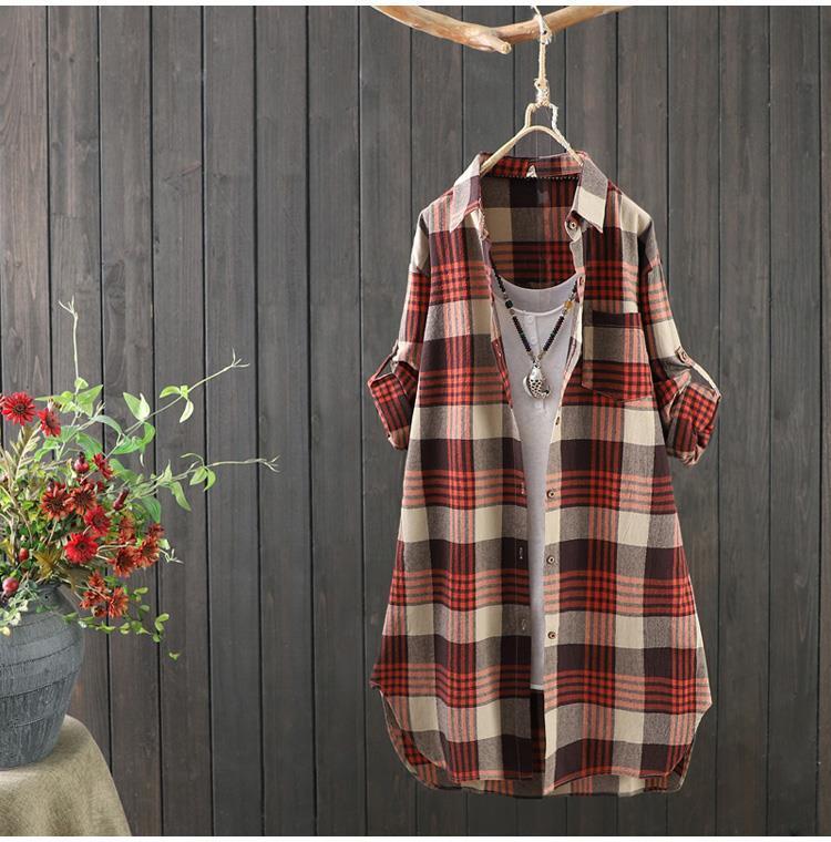 Casual Plaid Shirt frauen Mittellange Lose Koreanische Stil