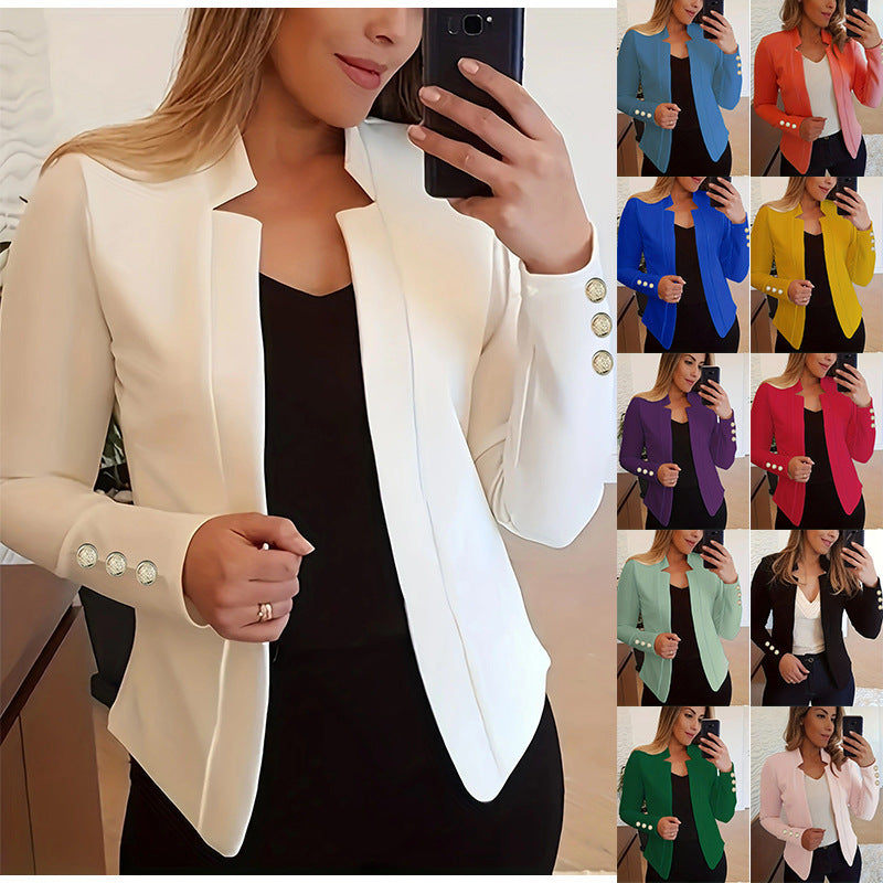 Solid Color Cuff Small Suit Long Sleeve Jacket Suit