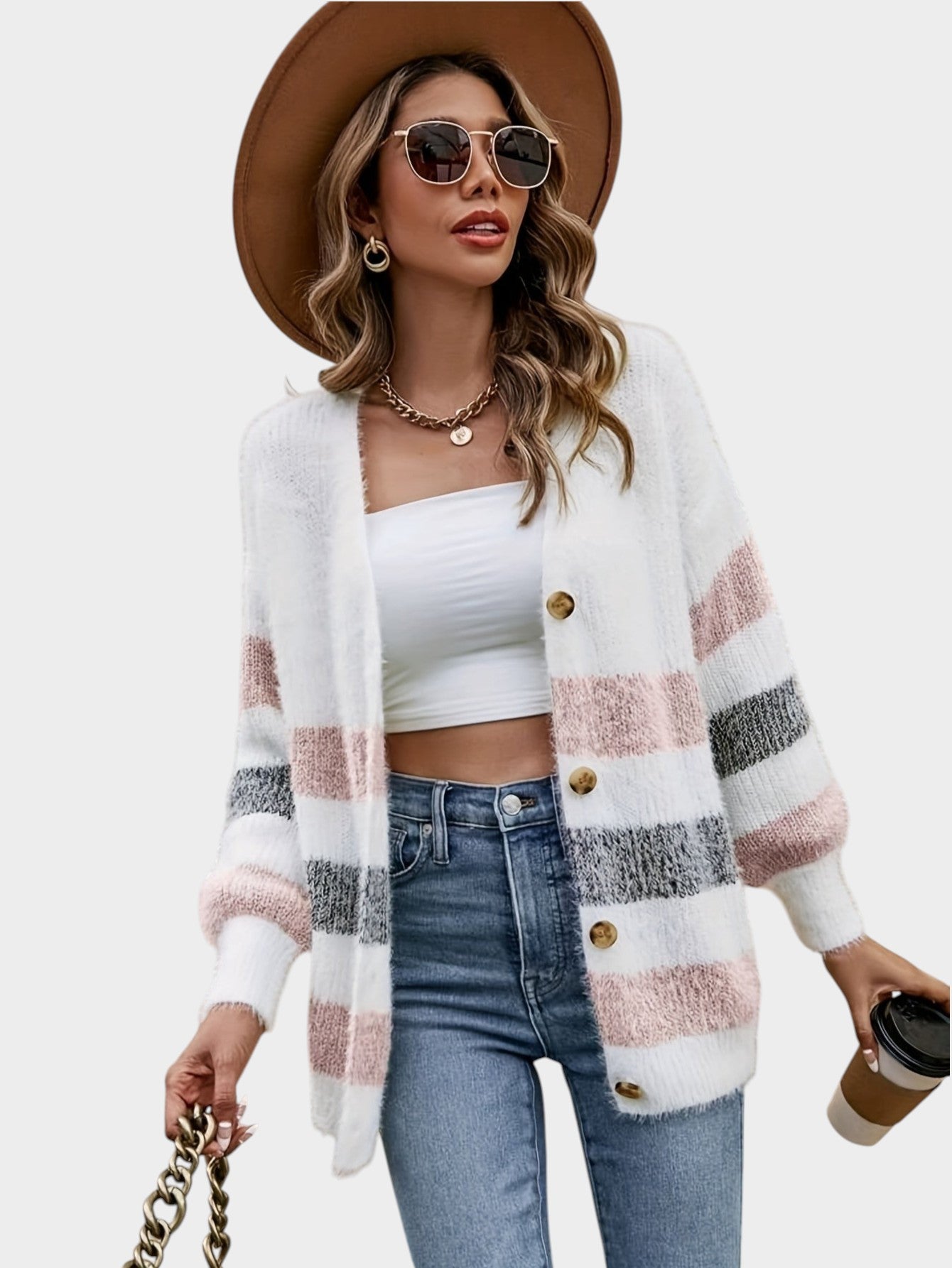 Camille | French-Style Striped Drop-Shoulder Cardigan