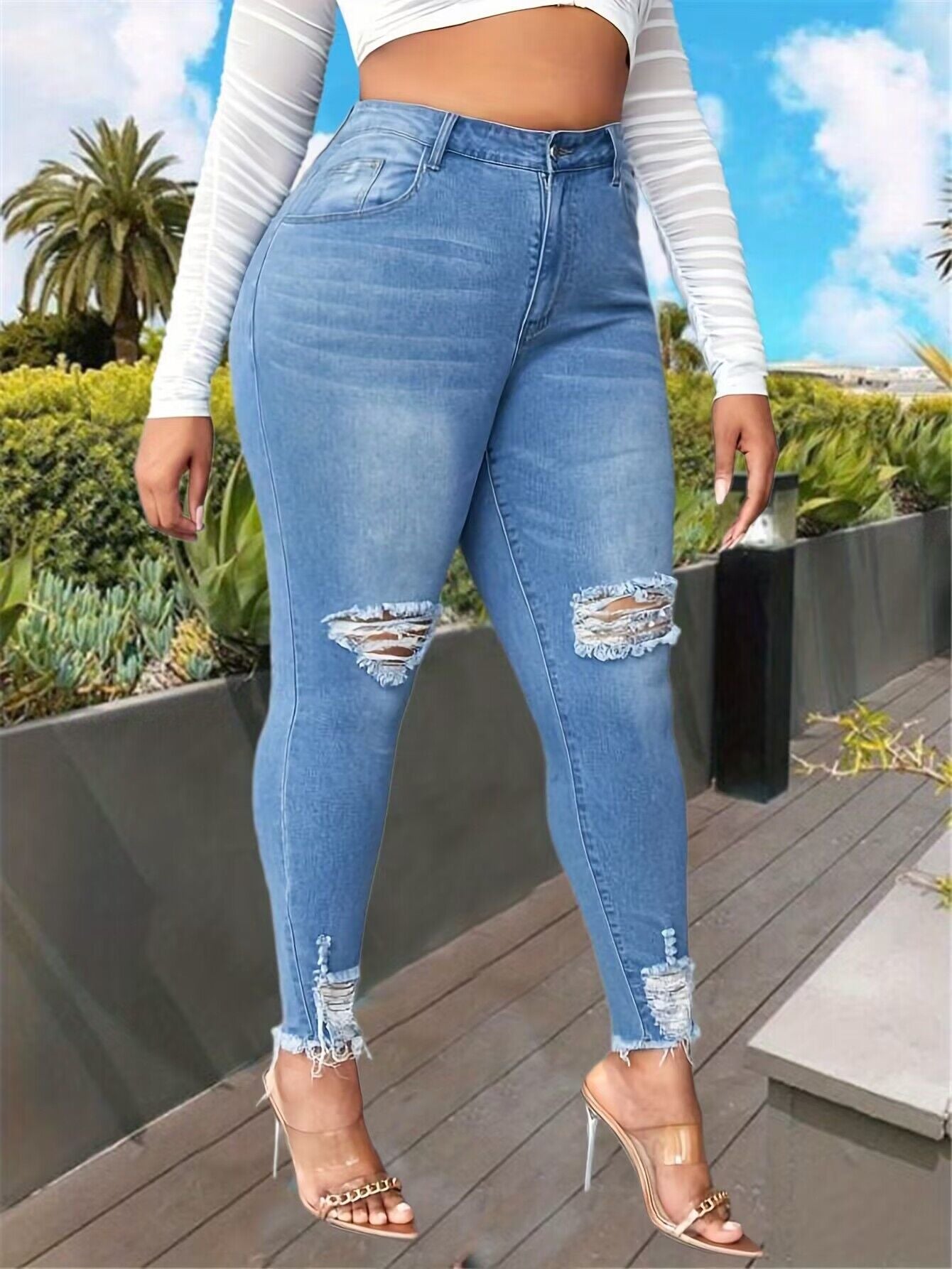 Women's Fashion Ripped Plus Size Jeans