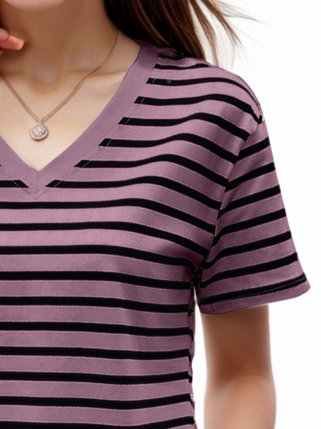 Plus Size Striped V-Neck Short Sleeve T-Shirt