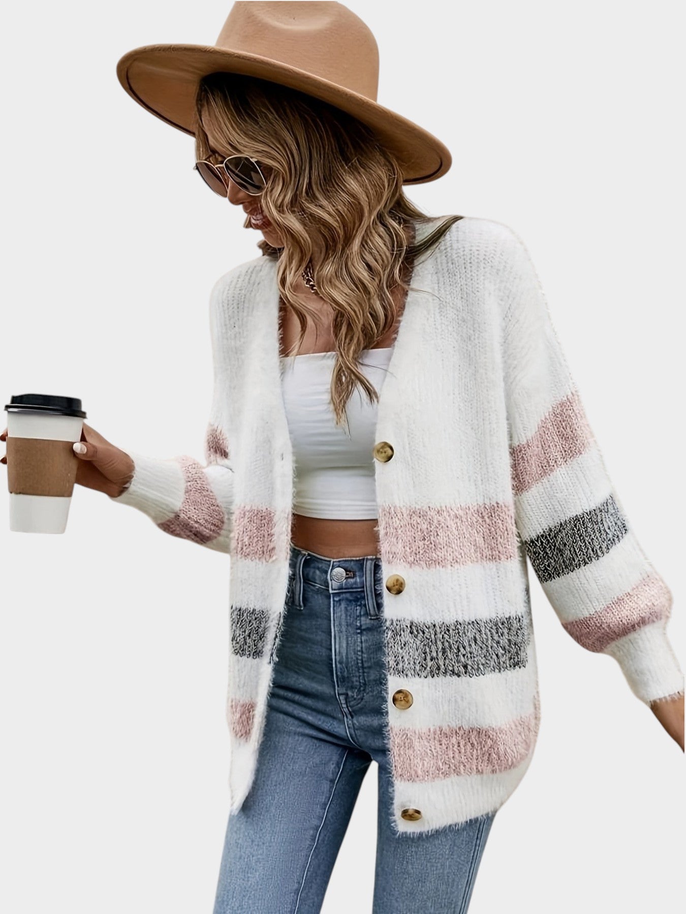 Camille | French-Style Striped Drop-Shoulder Cardigan