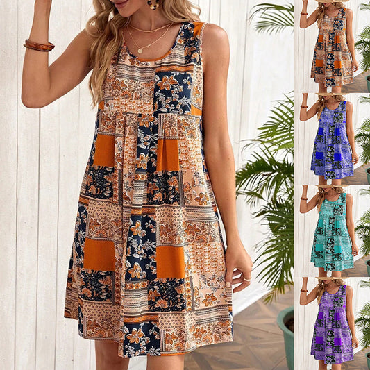 European And American Sleeveless Printed Dress