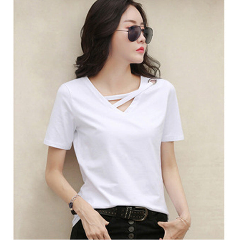 Ladies V-Neck Loose Casual Summer T-Shirt