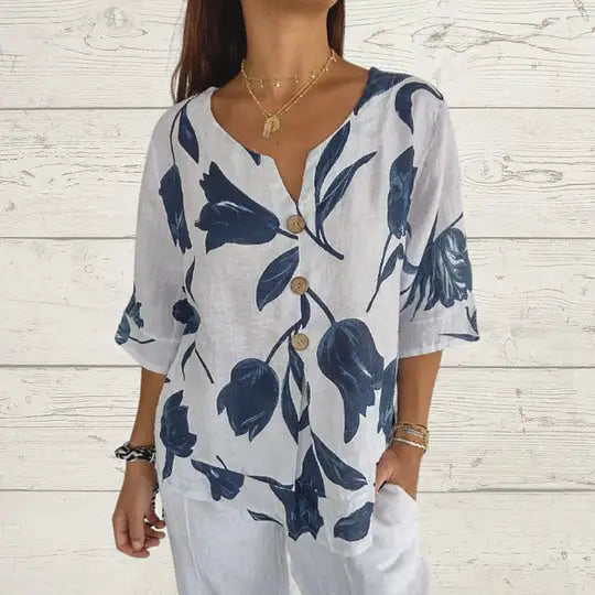 Blusa tipo túnica con cuello en V y estampado