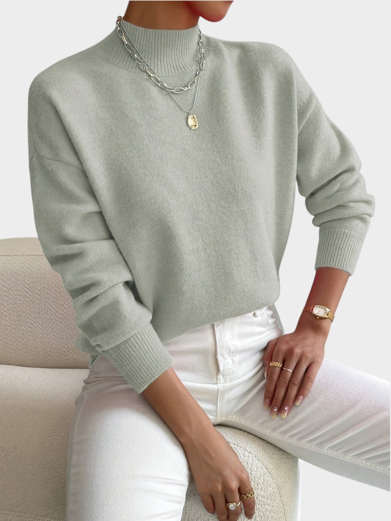 Rosalie | Mock Neck Drop-Shoulder Pullover